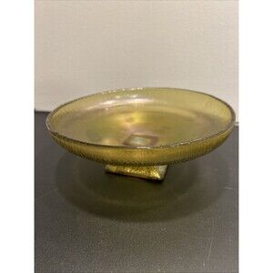 Antique Blown 8" - Stretch "Onion Skin" Green/Purple Sheen Glass Compote Bowl